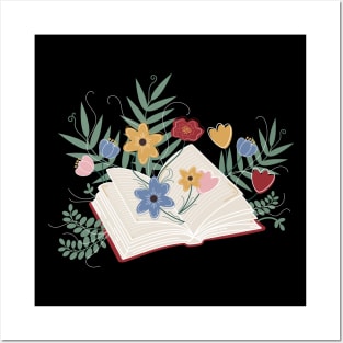 Open book with flowers Posters and Art